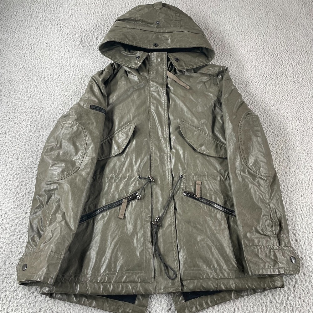 SAM New York waxed Parka Jacket Size Small Hooded Full Zip Womens Zip Up *Hole‎